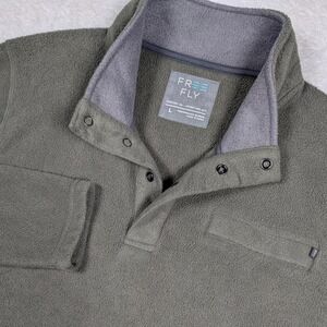 Free Fly Fleece Pullover Mens Large Green 1/4 Snap Mock Neck Bamboo Blend Warm